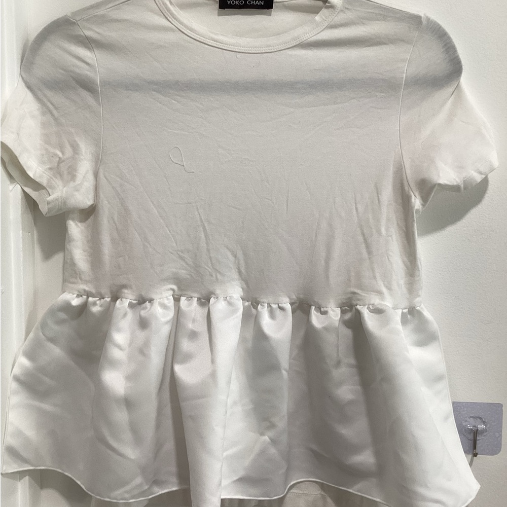 White Peplum Short Sleeve Top